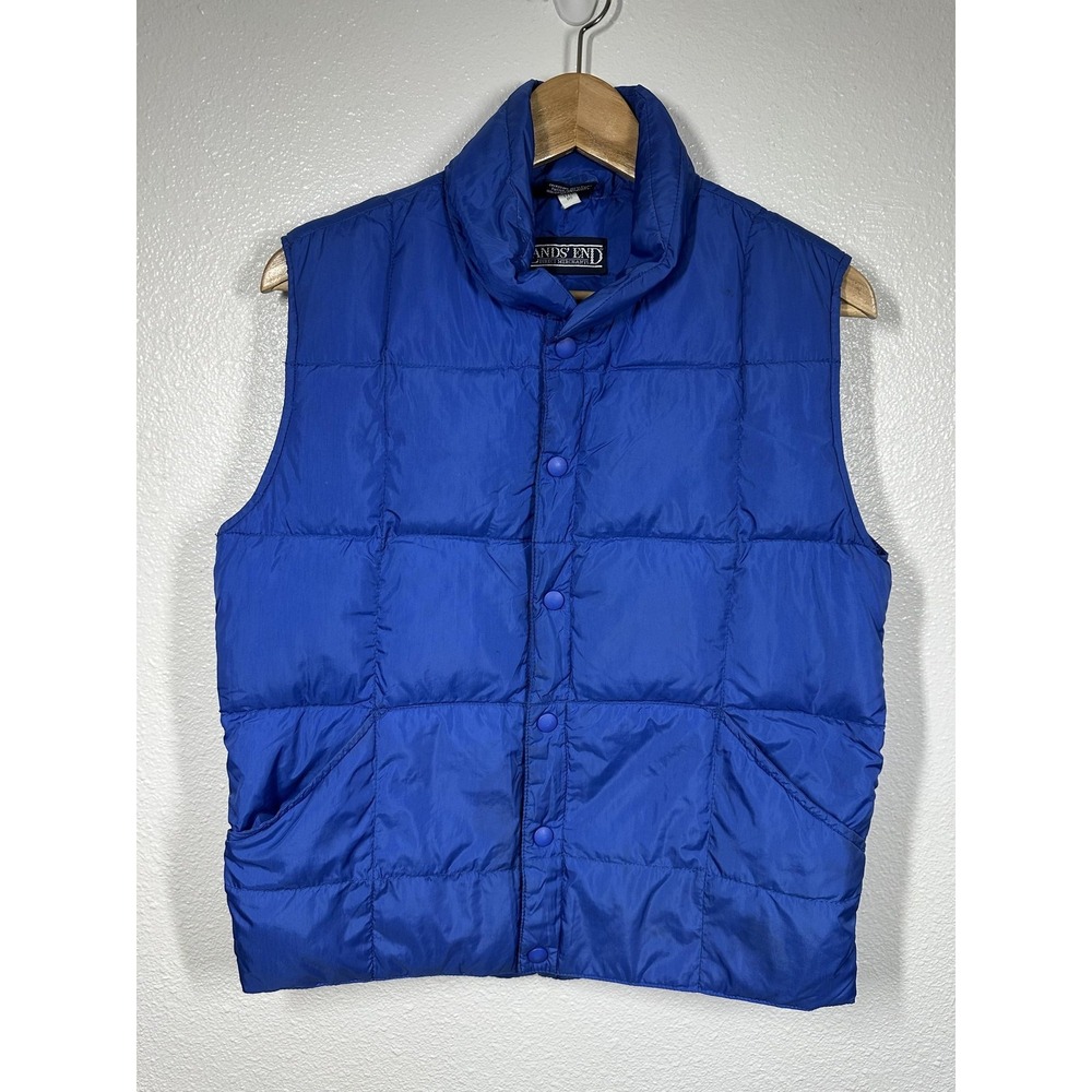 Lands End Down Vest Womens Medium Blue 10-12 Goose Down Puffer Quilted Insulated